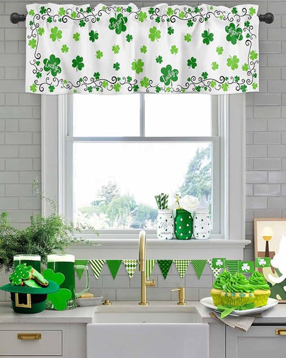 Vandarllin St. Patrick's Day Kitchen Curtains Valances for Windows Green Shamrock Irish Clover Rod Pocket Window Treatment for Kitchen/Living Room/Bedroom/Bathroom, 42" X 18", Seasonal Spring Holiday