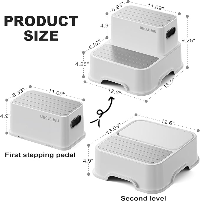 UNCLE WU Toddler Step Stool -Kids Step Stool for Bathroom Sink-Light Weight,Two Non-Slip for Toilet Potty Training, Kitchen, Bedroom & Livingroom (2 Pack)