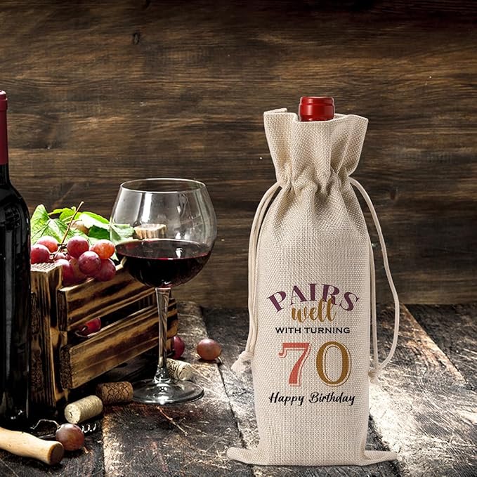 YUANHAO 70th Birthday Gifts for Women Men, 70th Birthday Wine Bag, Pairs Well With Turning 70th Wine Bag