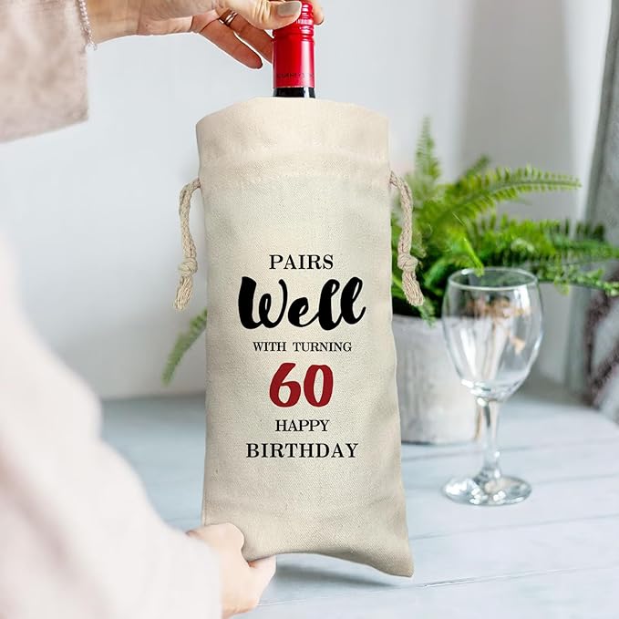 ZHANTUONE，60st Birthday Gift,Drawstring Polyester Cotton Cloth Wine Bag，Funny Birthday Wine Bag，60 Years Old Birthday Party Decoration Wine Bag Gifts,Birthday Party Decorations Ideas Wine Bag