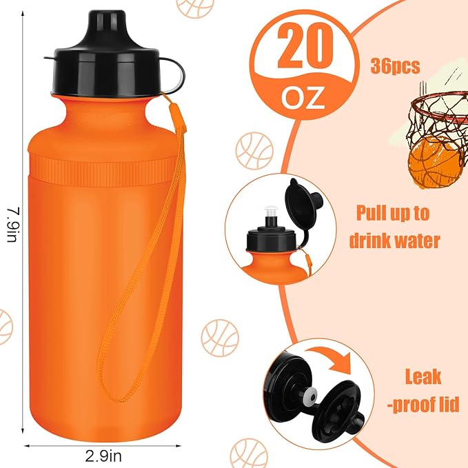 Zubebe 36 Pcs Sports Water Bottles Bulk 20 oz Squeeze Reusable Plastic Water Bottle with Nylon Strap Blank DIY Water Bottles for Kids Adults School Thanks Gift Outdoor Sport Fitness