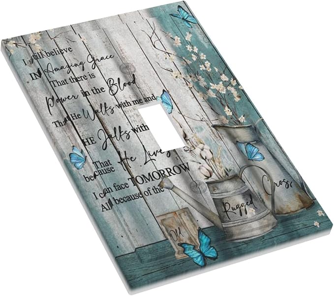 Vintage Teal Butterfly Inspirational Quotes Wood Plank 1 Gang Light Switch Covers Single Toggle Wall Plate Decorative Switchcover Electrical Switchplate for Farmhouse Country Bedroom Kitchen Decor