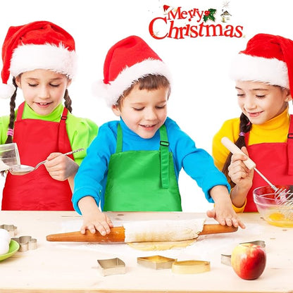 4 Sets Christmas Kids Apron and Chef Hat Boys Girls Aprons with 2 Pockets Hats Cooking Kitchen Painting Baking Wear (Classic)