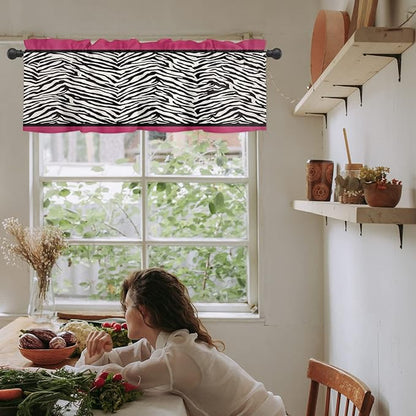 Vandarllin Animal Zebra Print Kitchen Curtains Valances for Windows Black White Pink Rod Pocket Window Treatment for Kitchen/Living Room/Bedroom/Bathroom,42" X 12" -1 Panel,