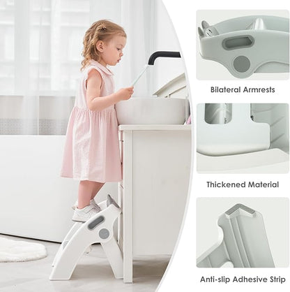 Toddler Step Stool Foldable 2 Step Stool for Kids Collapsible Stool Anti-Slip Stepping Stool for Bathroom Sink Potty Toilet Toddler Kitchen Stool Helper (Grey)