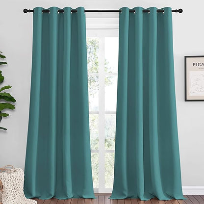 NICETOWN Blackout Curtains for Kids Room - Triple Weave Microfiber Home Thermal Insulated Solid Ring Top Blackout Panels/Drapes for Bedroom(Sea Teal, Set of 2, 55 x 90 Inch)