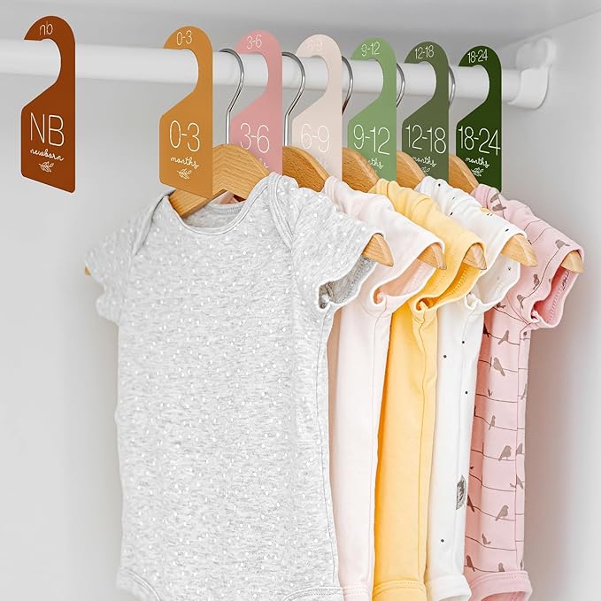 Whaline 7Pcs Baby Closet Size Dividers Colorful Acrylic Hanger Clothes Organizers Newborn to 24 Month Thicken Infant Wardrobe Clothes Hanger Separators for Home Nursery Baby Clothes, 3.5 x 7 Inch