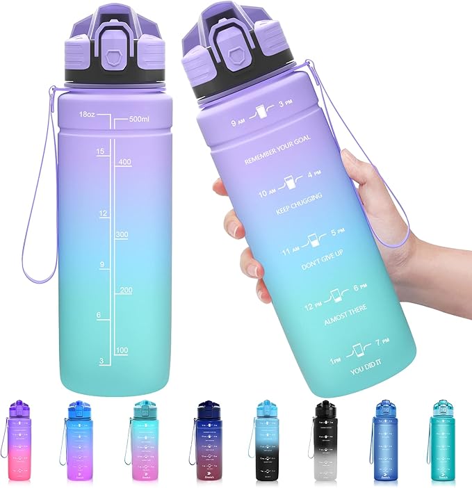 ZOUNICH Tritan BPA Free Water Bottle with Time Marker - 32oz/24oz/17oz Leakproof Motivational Sports Water Bottles to Ensure You Drink Enough Water Throughout The Day for Fitness and Outdoor Activity