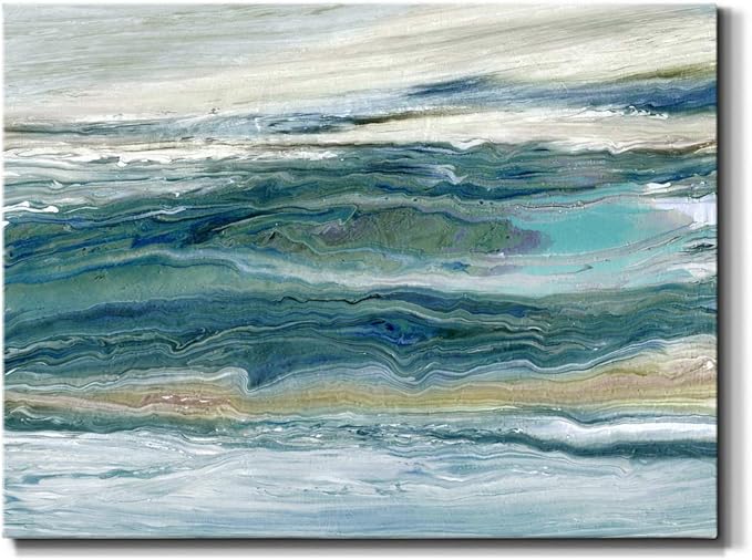 Renditions Gallery Canvas Nature Wall Art Home Paintings & Prints Blue Rough Aqua Marble Modern Watercolor Abstract Minimalist Artwork Decor for Bedroom Office Kitchen - 24"x36" LT33