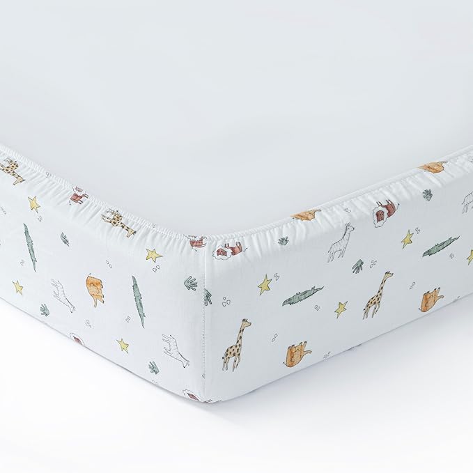 100% Cotton Muslin crib sheets for Boys and Toddler, Soft and Breathable, crib sheets girl Snug Fit, Machine Washable, Multiple Colors, Animal Muslin Size 28"x52"x9"