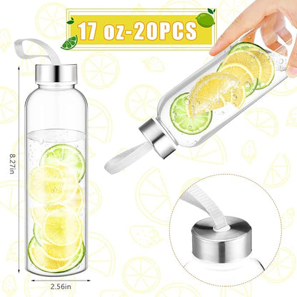 Zubebe 40 Pcs 17 oz Reusable Water Bottles Bulk Clear Bottles with Stainless Steel Leak Proof Lids Acrylic Bottles with Nylon Carrying Strap Shaker Bottles for Water, Milk, Smoothie, Juice Beverage