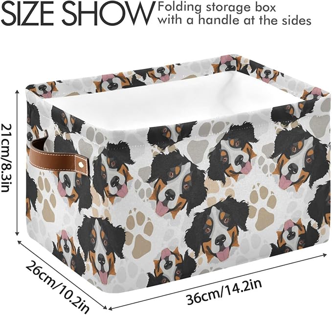 Wamika Bernese Mountain Dog Storage Basket Fabric Pet Toy Baskets Cute Dogs Puppy Paws Open Home Storage Bins Boxes Foldable Organizer Bag for Pet Toy Bathroom Shelf Closet Baskets 16×12×8 Inches