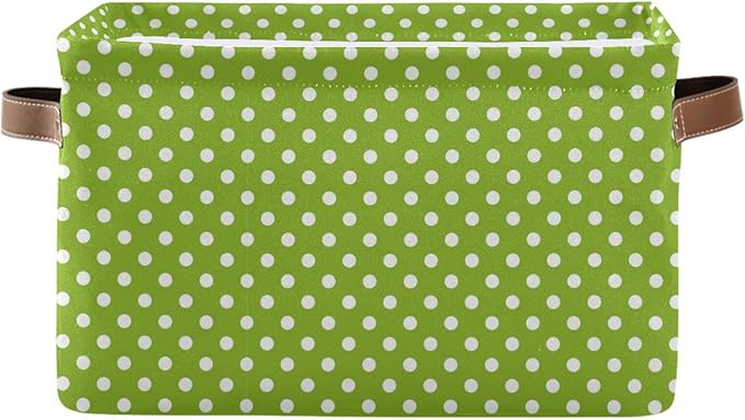 Wamika Green Polka Dot Storage Basket Fabric Kitchen Bathroom Baskets Toy Open Home Storage Bins Boxes Foldable Organizer Bag for Baby Cloth Book Shelf Closet Baskets 16×12×8 Inches