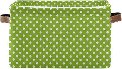 Wamika Green Polka Dot Storage Basket Fabric Kitchen Bathroom Baskets Toy Open Home Storage Bins Boxes Foldable Organizer Bag for Baby Cloth Book Shelf Closet Baskets 16×12×8 Inches