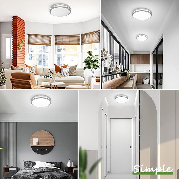 16 Inch 50W LED Ceiling Lights, Dimmable Brushed Nickel Flush Mount Ceiling Light, 2700K/3000K/4000K/5000K/6500K Adjustable, 5400LM Super Bright Ceiling Lamp for Bedroom Kitchen Office, 2-Pack