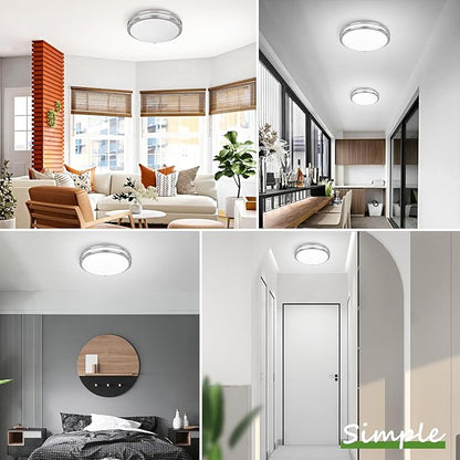 16 Inch 50W LED Ceiling Lights, Dimmable Brushed Nickel Flush Mount Ceiling Light, 2700K/3000K/4000K/5000K/6500K Adjustable, 5400LM Super Bright Ceiling Lamp for Bedroom Kitchen Office, 2-Pack