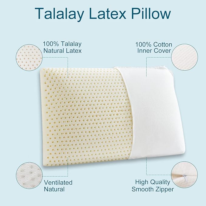 100% Natural Talalay Latex Latex Sleeping Bed Pillow – Luxury Extra Soft Pillow for Side, Back, and Stomach Sleepers - Removable Breathable Cotton Cover - Extra Soft (Queen (Extra Soft))