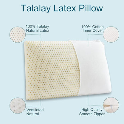 100% Talalay Latex Pillow, Extra Soft Standard Size Latex Pillow for Sleeping, Bed Pillow for Back, Side and Stomach Sleepers, Helps Relieve Shoulder and Neck Pain (High Profile)