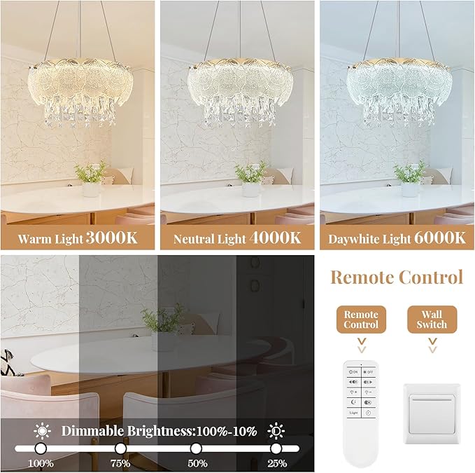 LED Crystal Chandelier Dimmable Dining Room Chandelier Over Table 18in Crystal Ring Light Fixture Modern Gold Round Chandelier Lighting for Bedroom Bathroom Entryway,30W with Remote Control