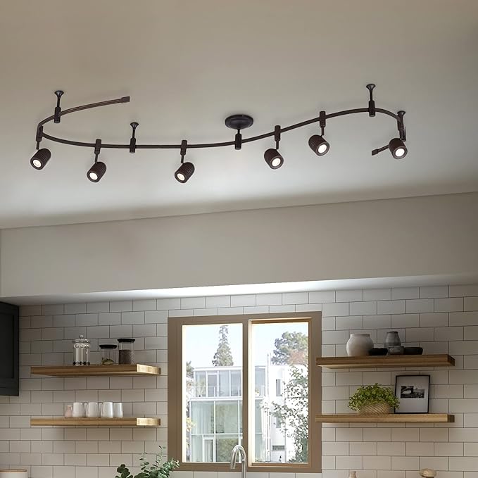 Catalina Lighting 96" 6-Light Integrated LED Flex Track Spotlight Ceiling Light, Oil Rubbed Bronze, for Kitchen, Living Room, Home Lighting