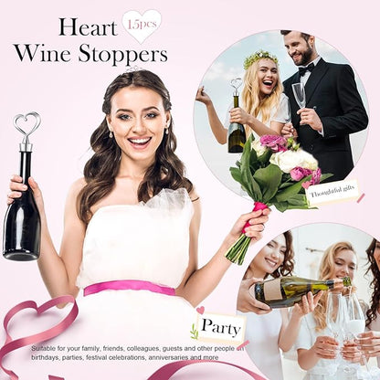 15Pieces Heart Wine Stoppers Wedding Bridal Shower Favor for Guests - Ideal Wedding Party Gifts, Bridal Shower Party Souvenirs or Decorations