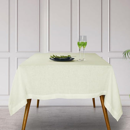 D'Moksha Homes Linen Tablecloth 60 x 144 Inch - 100% Pure Linen Vanilla Cream Tablecloth - Machine Washable Dining Tablecloth for Rectangle Tables