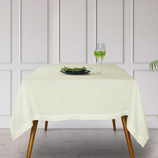 D'Moksha Homes Linen Tablecloth 60 x 144 Inch - 100% Pure Linen Vanilla Cream Tablecloth - Machine Washable Dining Tablecloth for Rectangle Tables