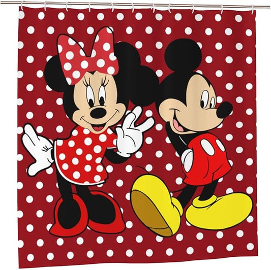 Cartoon Mouse Shower Curtain Children Kids Bath Curtain Cute Animal Red Bathroom Home Decor Waterproof Polyester Fabric 72Lx72W Inch with 12 Pack Hooks