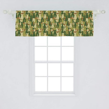 Ambesonne Camo Window Valance, Kitten Silhouette Protective Cat Theme in Jungle Colors Animal Silhouettes, Curtain Valance for Kitchen Bedroom Decor with Rod Pocket, 54" X 18", Green Cream