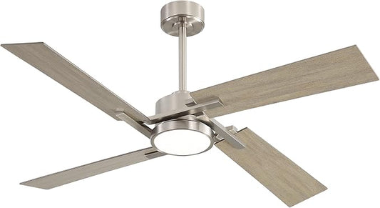 WINGBO 56 Inch DC Ceiling Fan with Lights and Remote, 4 Plywood Blades, 6-Speed Reversible DC Motor, Dimmable, 3CCT, Farmhouse Ceiling Fan for Bedroom Living Room Kitchen, Brushed Nickel and Gray