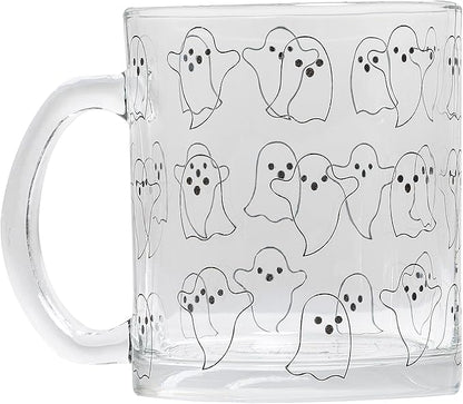 Pearhead Glass Ghost Mug, Halloween Home Décor, Coffee And Tea Glass Mug, Fall Drinkware Accessories, Seasonal Mug 12 oz.