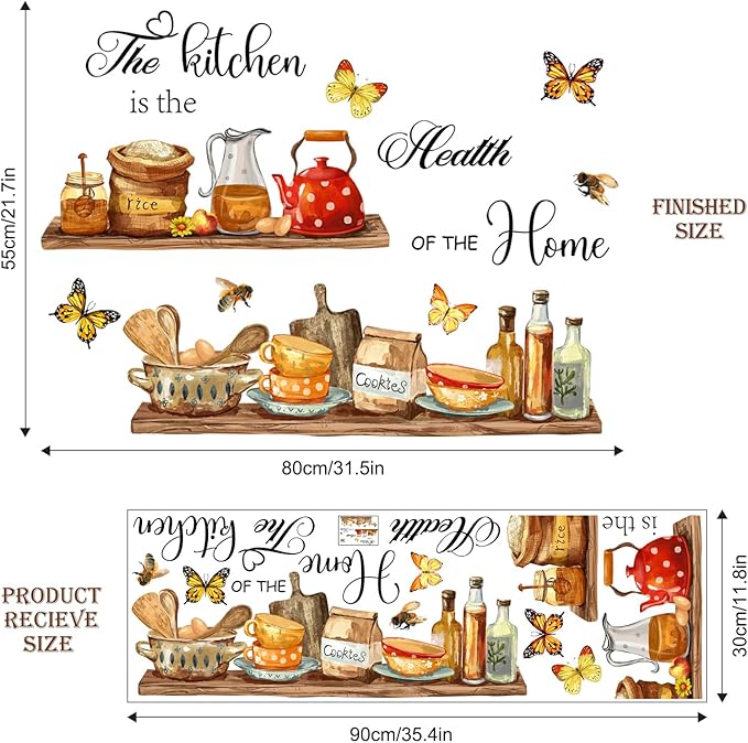 Kitchenware Wall Stickers Teapots Jars Cookie Rice Wall Decals Peel and Stick Kitchen Quote Wall Art Decors for Kitchen Dining Room Restaurant Bar Wall Decor