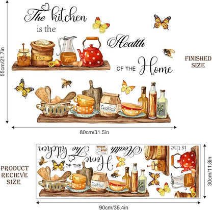 Kitchenware Wall Stickers Teapots Jars Cookie Rice Wall Decals Peel and Stick Kitchen Quote Wall Art Decors for Kitchen Dining Room Restaurant Bar Wall Decor