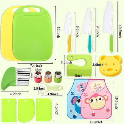 17Pcs Montessori Kitchen Toddler Knife Set Kids Knife Set for Real Cooking-Kids Kitchen Tools Set for Real Cooking for for 2/3/4/5/6/7/8/9/10/11/12 Year Old， for Toddler Birthday Gift