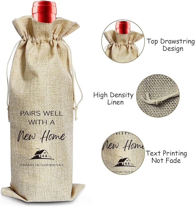 SAHIJE New Home Wine Gift Bag, House Warming Gifts New Home，New Home Gift Ideas, Housewarming Gifts for Women men, Housewarming Party Decorations