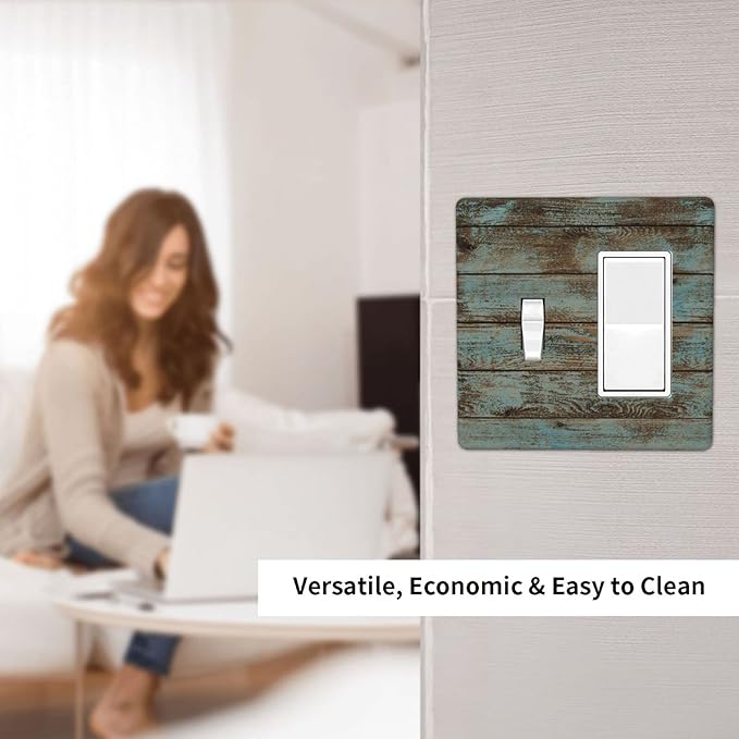 Vintage Green Wood Texture Combo Single Toggle 1 Rocker Light Switch Wall Plate Cover Decorative 2-Gang for Electrical Outlets Room Bathroom Bedroom Home Kitchen One Decora Receptacle 4.5" x 4.6"