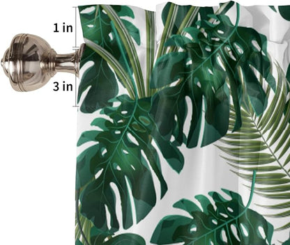 Summer Tropical Plant Valance Curtains for Kitchen Window, Green Monstera Leaves Rod Pocket Valances Window Treatments Monstera Short Curtains for Bedroom/Living Room,54" X 18" -1 Panel,