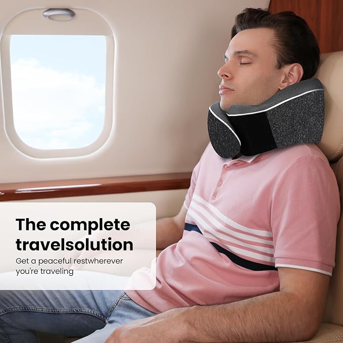 Travel Pillow, Best Memory Foam Neck Pillow Head Support Soft Pillow for Sleeping Rest, Airplane Car & Home Use (1Black)