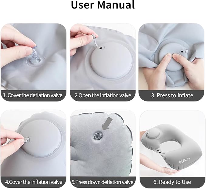 Ultralight Inflatable Travel Pillow Neck Pillow Press to Inflate Compressible Lumbar Support while Camp Travel Cars Office Home Grey