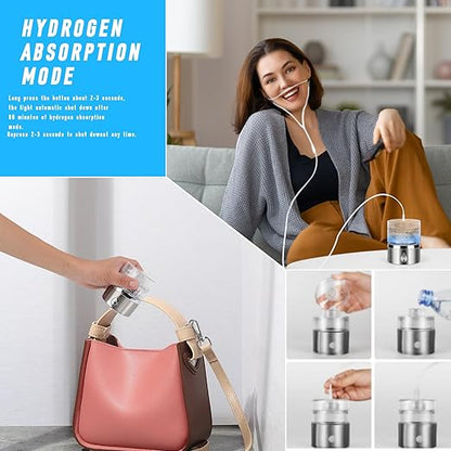 3 in 1 Hydrogen Water Bottle, Hydrogen Water Bottle Generator with SPE PEM Technology Water Ionizer, Portable Hydro Water Bottle Improve Water in 3 Min for Home, Office, Travel Daily, Drinking(Silver)