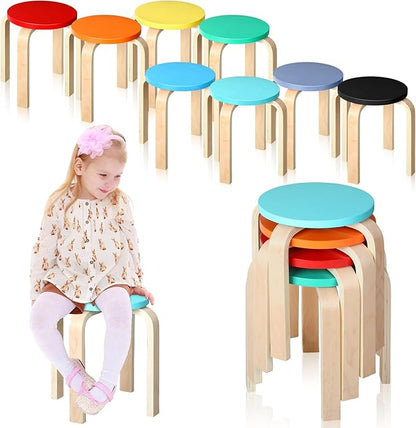 12 Inch Bentwood Stacking Stool for Kids Colored Durable Round Nesting Stool Flexible Wood Stackable Stool Chairs for Playroom Daycare Home Classroom(Colorful,8 Pcs)