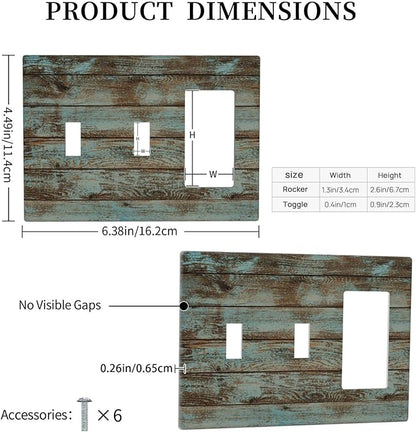 Vintage Green Wood Texture Combo 2 Toggle 1 Rocker Light Switch Wall Plate Cover Decorative 3-Gang for Electrical Outlets Room Bathroom Bedroom Home Kitchen One Decora Receptacle 4.5" x 6.38"
