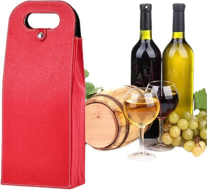 2 Bottle Wine Bag Carrier Tote Wine Champagne Gift Bag, Reusable Leather Wine Tote Carrier Bag Box Holder, Leather Wine Bottle Packag Bag, Classic Single Bottle Gift Bag, wine Accessory Sets