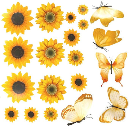 Sunflower Wall Decals, Butterfly Wall Stickers Sunflower Peel and Stick Decor for Bedroom Kitchen Living Room Home Decor