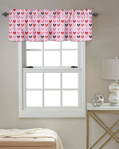 Vandarllin Valentines Day Valances Kitchen Curtains for Windows, Valentines Decor Rod Pocket Valances Red Pink Hearts Home Decorations Short Curtains for Bedroom/Living Room,54" X 18" -1 Panel