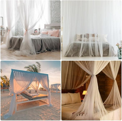 Bed Canopy Mosquito Net for Bed, Canopy Bed Curtains for Twin Full Size, 4 Corner Post Bedroom Canopy for Kids Adults, Square Bed Drapes Home Decor (White-Light)