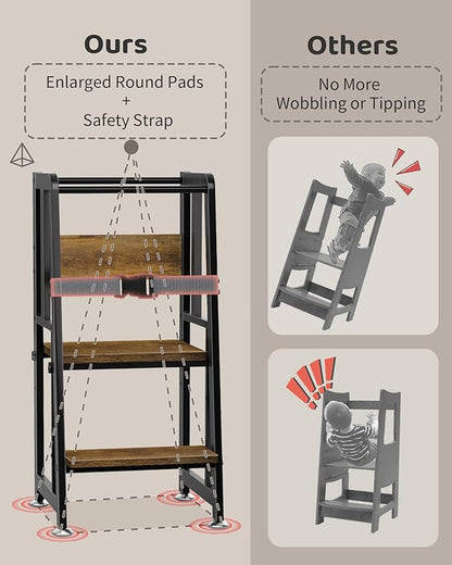 Toddler Kitchen Stool Helper - Toddler Learning Kitchen Tower for 1-3 Kids, Steel-Wood Toddler Stool for Kitchen Counter & Bathroom - Adjustable Height Standing Tower - Step Stool for Toddler