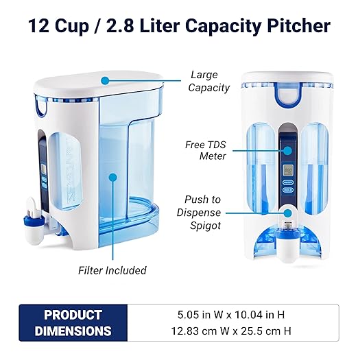 ZeroWater 12-Cup Ready-Read 5-Stage Water Filter Pitcher – 0 TDS for Improved Tap Water Taste - IAPMO Certified to Reduce Lead, Chromium, and PFOA/PFOS