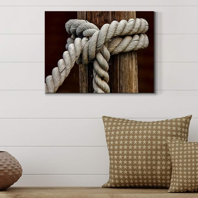 Renditions Gallery Canvas Nautical Wall Art Home Paintings & Prints Rope Closeup Knot Modern Vibrant Maritime Sailor Canvas Artwork Decorations for Bedroom Office Kitchen - 8"x12" LT33