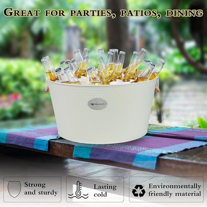 20/37 Quart Large Ice Bucket, Party Ice Bucket, Cocktail Bar Ice Bucket, Beverage Ice Bucket, Home And Kitchen Beer Ice Bucket (White-2)